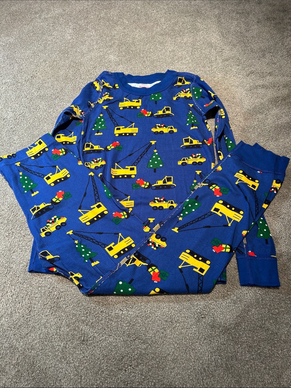 Hanna Andersson Blue Holiday Construction Truck Pajama Set
